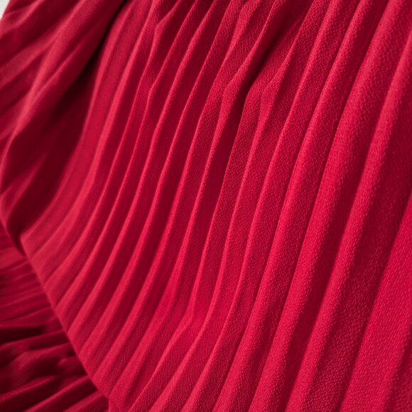 H&M Red Midi Pleated Belted Spaghetti Strap Dress, Size M - Picture 9 of 11